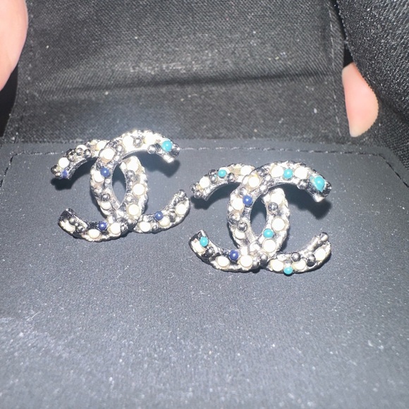CHANEL Jewelry - Chanel Silver and Blue Brooch Set